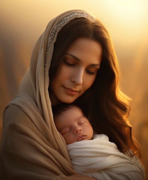 Free Photo portrait of mother with newborn baby