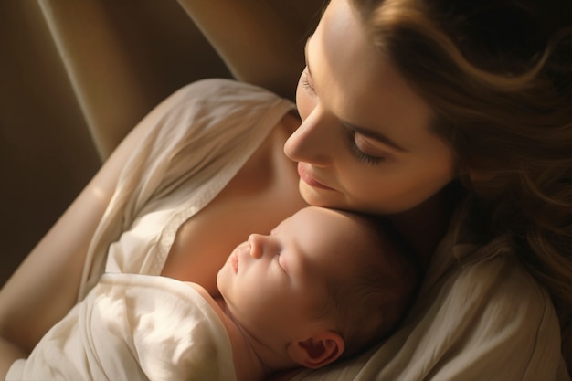 Portrait of mother with newborn baby