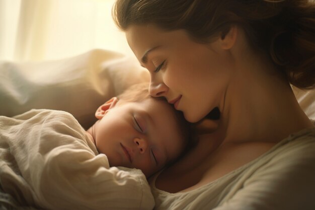 Portrait of mother with newborn baby