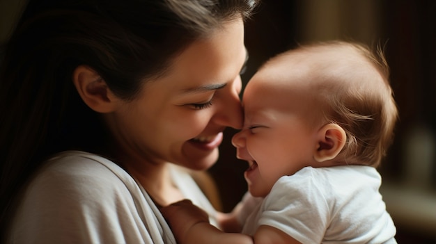 Portrait of mother with newborn baby