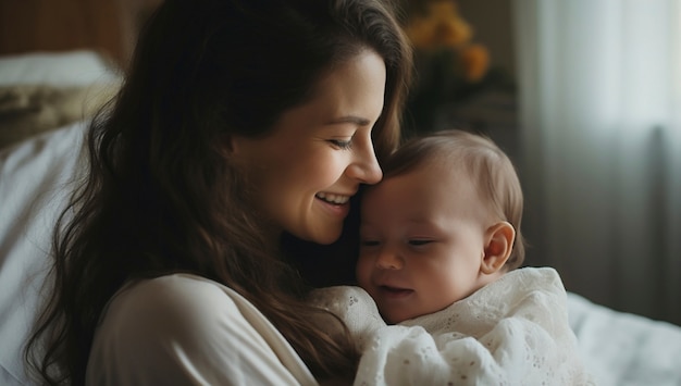 Portrait of mother with newborn baby