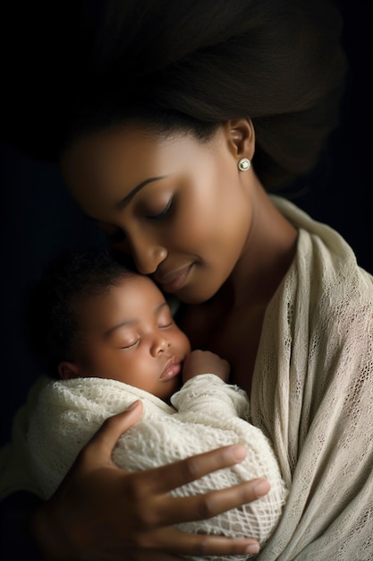 Portrait of mother with newborn baby