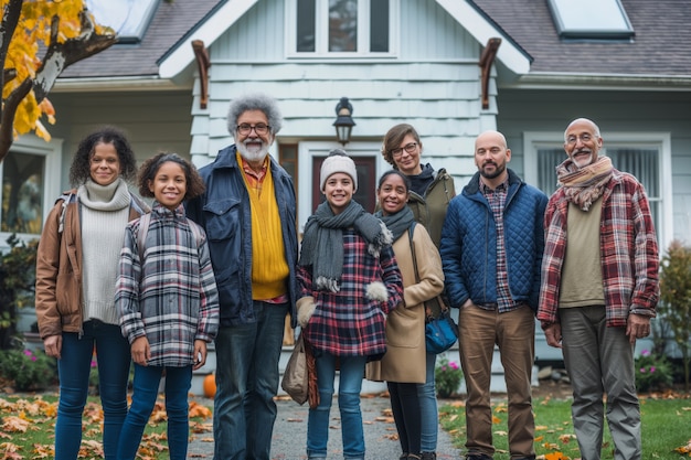 Free photo portrait of multi-generational family sharing a house due to unaffordable price increase in the housing market