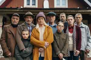 Free photo portrait of multi-generational family sharing a house due to unaffordable price increase in the housing market