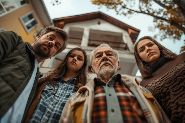 Free photo portrait of multi-generational family sharing a house due to unaffordable price increase in the housing market