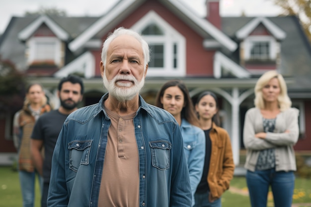 Free photo portrait of multi-generational family sharing household space due to expensive housing prices