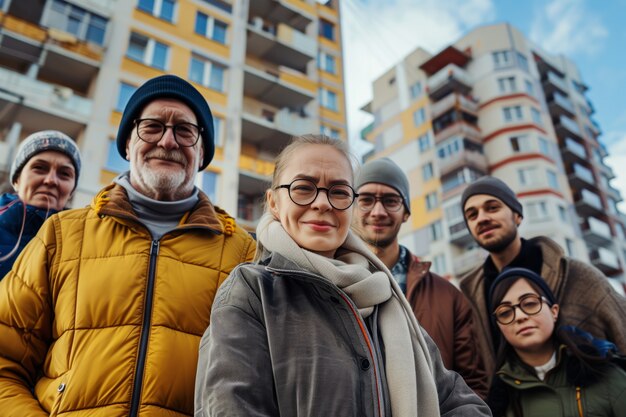 Portrait of multi-generational family sharing household space due to expensive housing prices