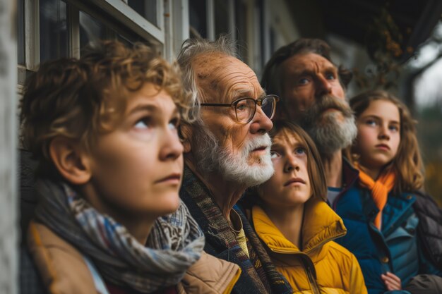 Portrait of multi-generational family sharing household space due to expensive housing prices