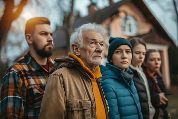 Portrait of multi-generational family sharing household space due to expensive housing prices