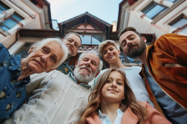 Portrait of multi-generational family sharing household space due to expensive housing prices