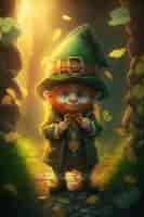 Free photo portrait of mystical leprechaun character surrounded by nature and vegetation