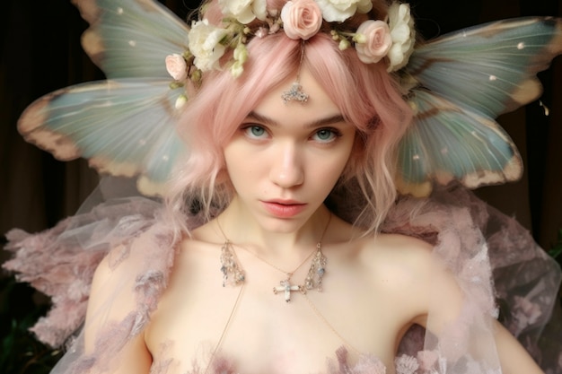 Free photo portrait of mythical fairy woman with wings