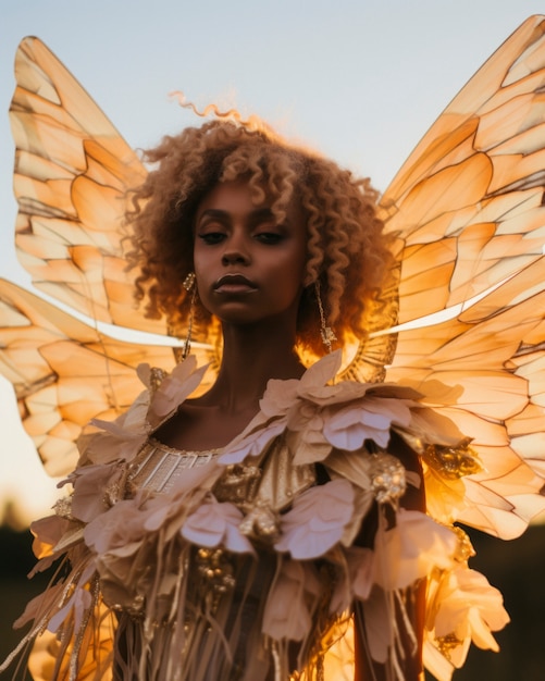 Portrait of mythical fairy woman with wings