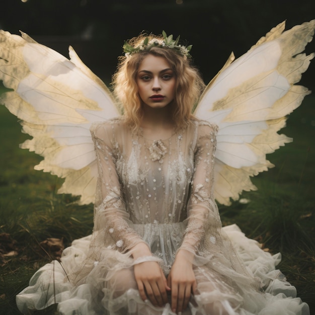 Free photo portrait of mythical fairy woman with wings