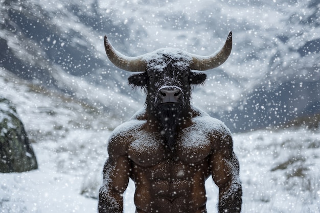 Free Photo portrait of mythological minotaur during winter