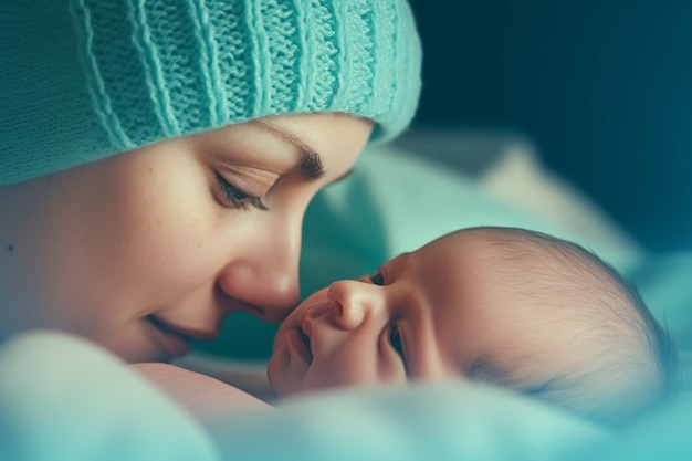 Free photo portrait of newborn baby with mother