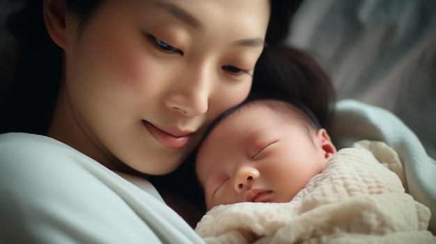 Portrait of newborn baby with mother