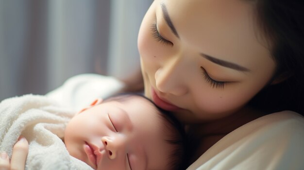 Portrait of newborn baby with mother