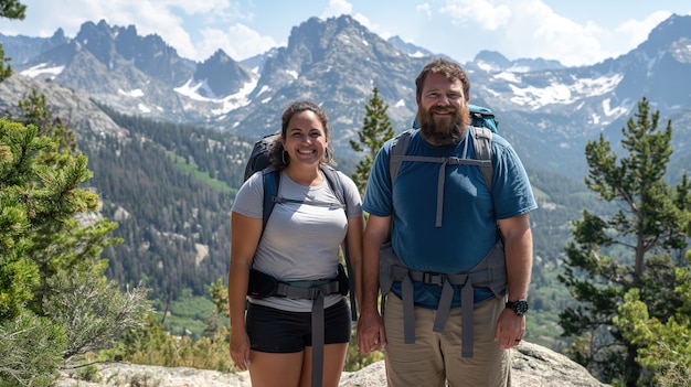 Free photo portrait of overweight couple traveling the world together