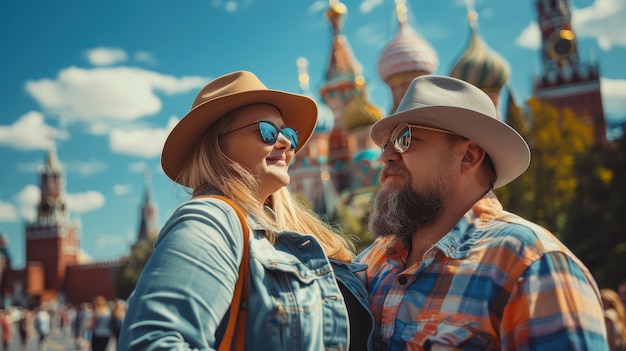 Free Photo portrait of overweight couple traveling the world together