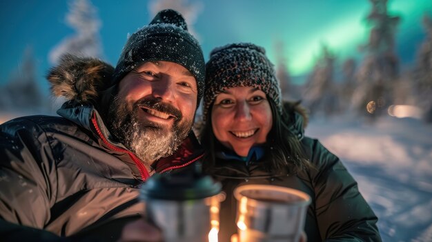 Portrait of overweight couple traveling the world together