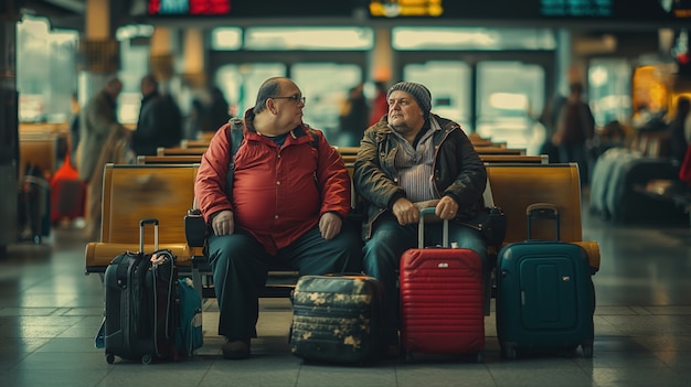 Free photo portrait of overweight couple traveling the world for world tourism day