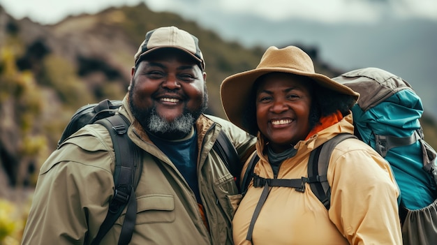 Portrait of overweight couple traveling the world for world tourism day