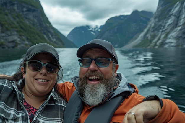 Free Photo portrait of overweight couple traveling the world for world tourism day