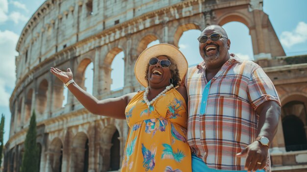 Portrait of overweight couple traveling the world for world tourism day