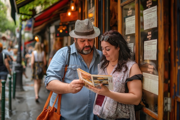 Portrait of overweight couple traveling the world for world tourism day