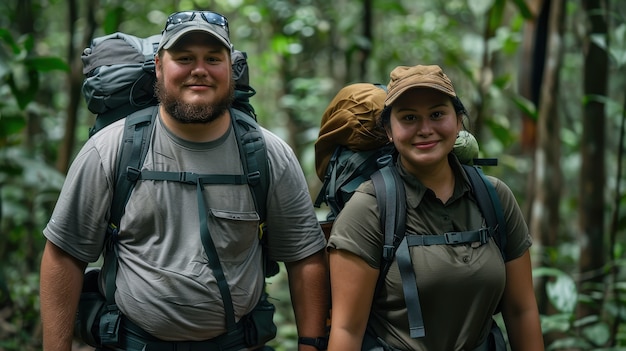 Portrait of overweight couple traveling the world for world tourism day