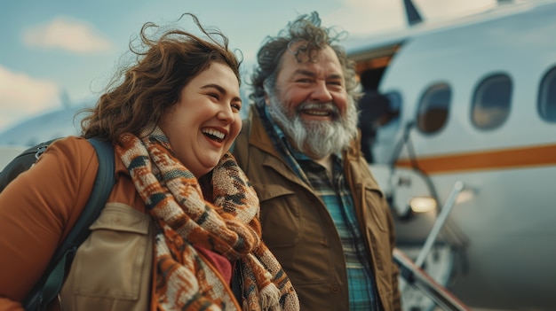 Free photo portrait of overweight couple traveling the world for world tourism day