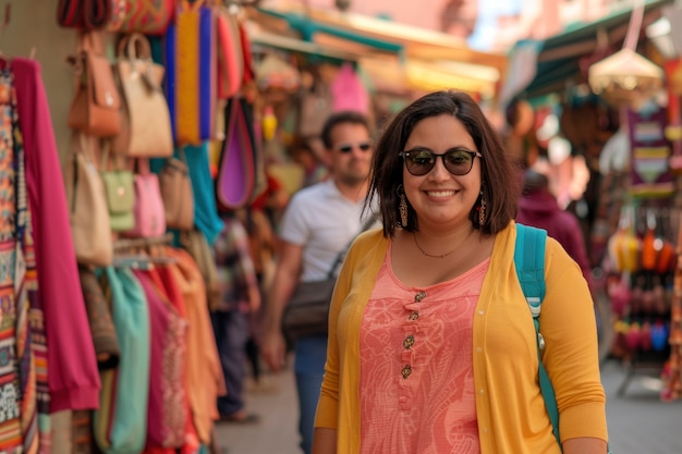 Free photo portrait of overweight woman traveling the world