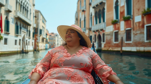 Portrait of overweight woman traveling the world