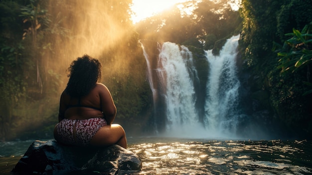 Free photo portrait of overweight woman traveling the world