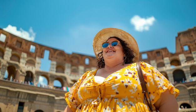 Free Photo portrait of overweight woman traveling the world