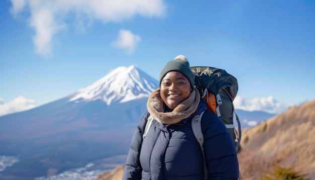 Free Photo portrait of overweight woman traveling the world