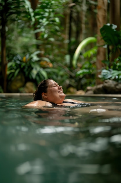 Free Photo portrait of overweight woman during world traveling and vacation