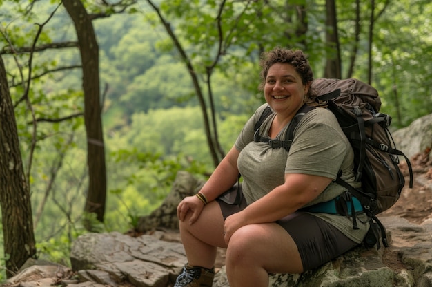 Portrait of overweight woman during world traveling and vacation