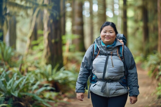 Portrait of overweight woman during world traveling and vacation