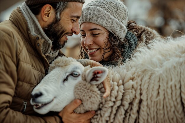 Portrait of people in charge of a sheep farm