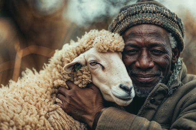 Portrait of people in charge of a sheep farm