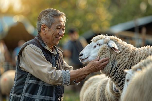 Portrait of people in charge of a sheep farm