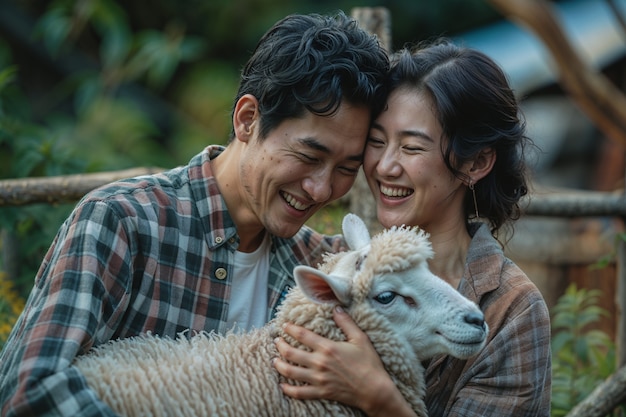 Portrait of people in charge of a sheep farm