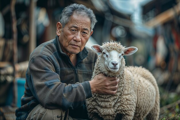 Portrait of people in charge of a sheep farm