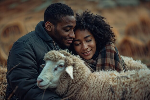 Portrait of people in charge of a sheep farm