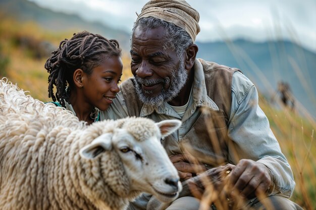 Portrait of people in charge of a sheep farm