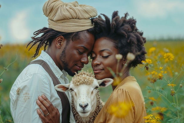 Free Photo portrait of people in charge of a sheep farm