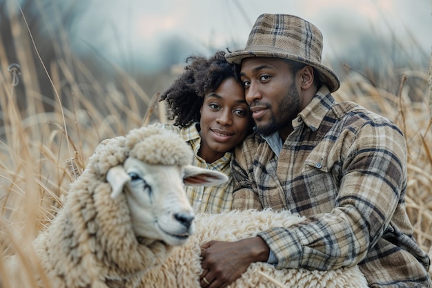 Portrait of people in charge of a sheep farm