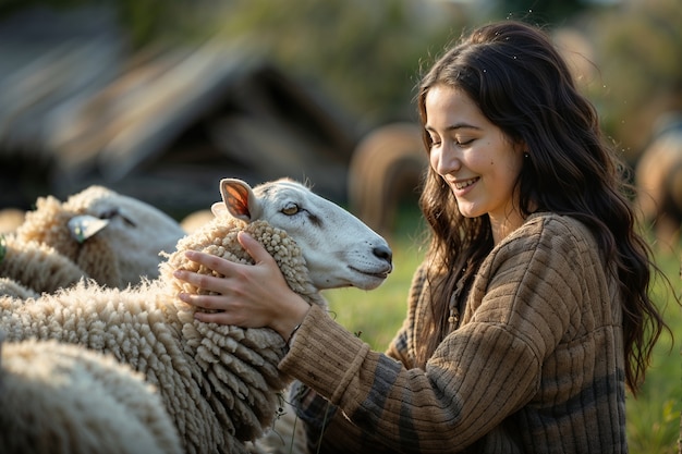 Free photo portrait of people in charge of a sheep farm